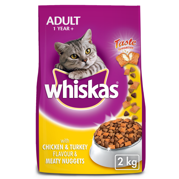Whiskas Dry Cat Food for Adult Cats with Chicken &amp; Turkey 2kg