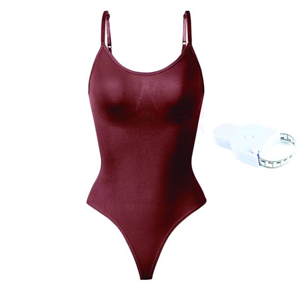 Women Bodysuit Tummy Control Seamless Sculpting Thong Body Shaper- BROWNRED