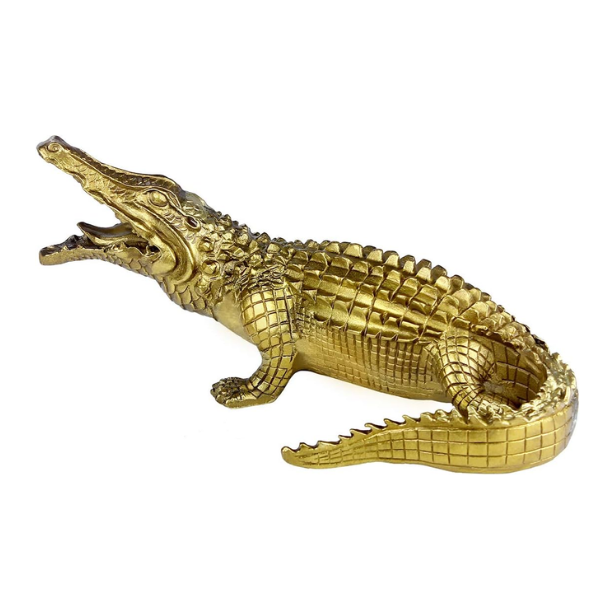 Brass Crocodile Statue 9.8"(H) Egyptian Oriental Sculpture Home