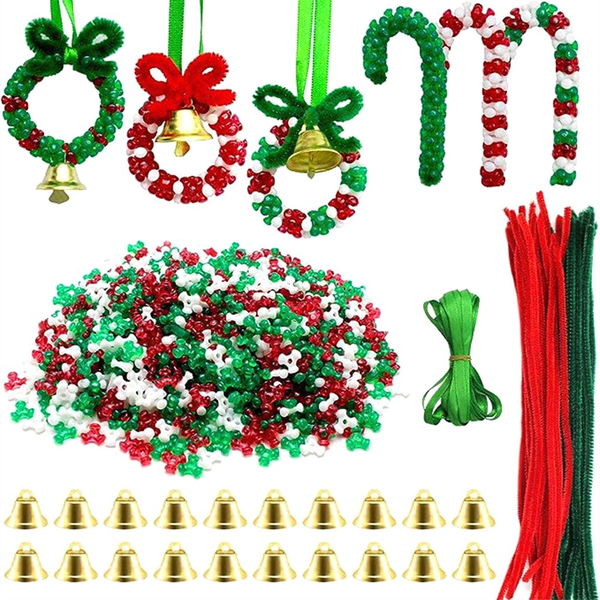 1570 Pcs Christmas Beaded Ornament Kit Party Craft Wreath Candy Cane