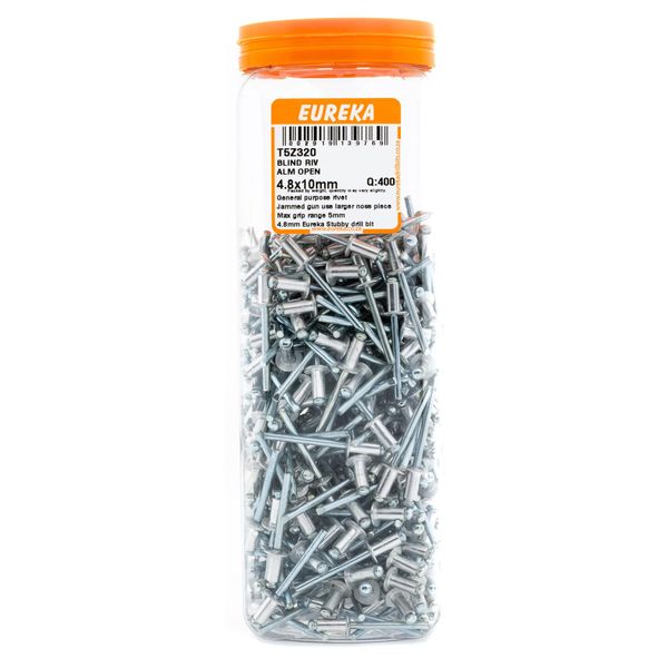 EUREKA Blind Rivet Aluminium Open 4.8 x 10mm Q:400 T5Z320