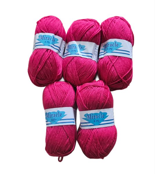 Wool Yarn 100g 4 Ply (Pack of 5) - Hot Pink
