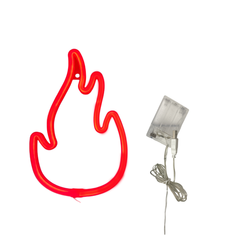 Red Flame LED Neon Sign 28x18cm, USB/Battery Powered Wall Decor Image