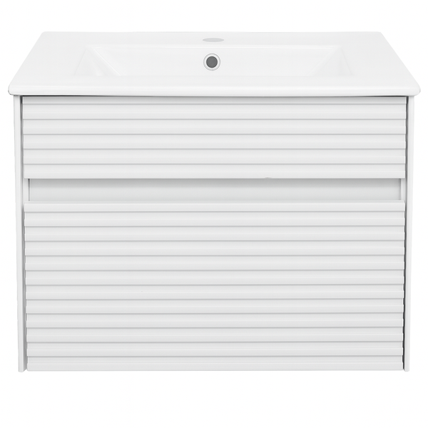 White Ribbed Wall Hung MDF Basin Cabinet Incl. Basin (600 X 460)