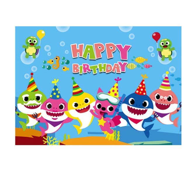 Kids Birthday Party Table and Photography Backdrop - Baby Shark Theme