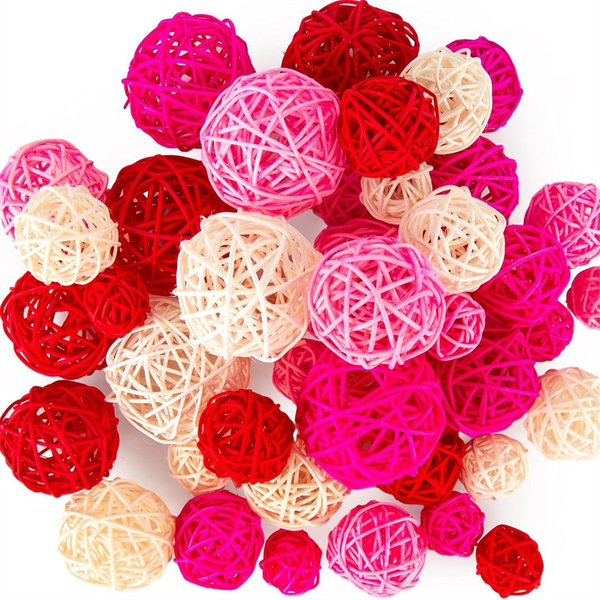 42Piece Wicker Rattan Balls,Pink Rattan Balls Bowl Fillers Vase Fillers