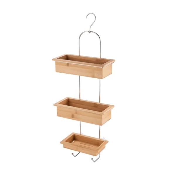 3-Tier Shower Caddy Hanging Metal And Bamboo
