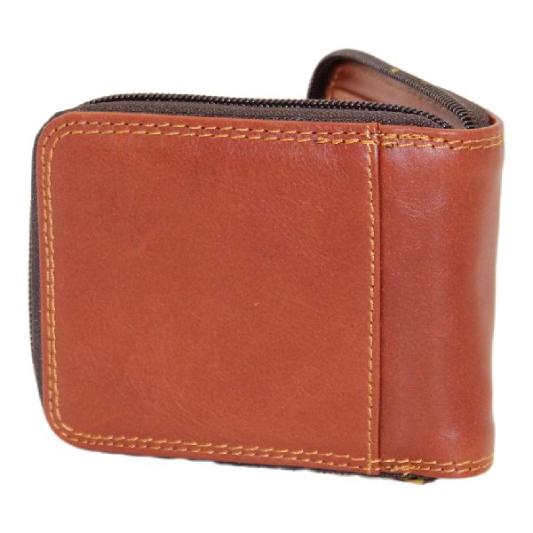 Men's Genuine Leather Zip Around Bifold Wallet - Dark Brown
