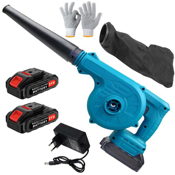 21V Cordless Blower With 2 Batteries, Gloves, Charger &amp; Dust Bag