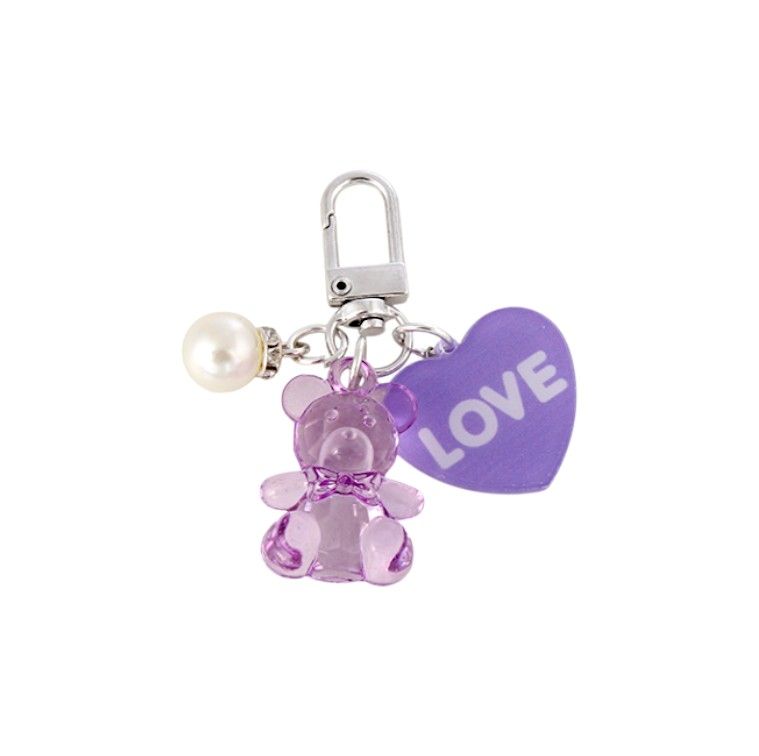 Shimmery Love Teddy Bear Pendant Keychain With Pearl