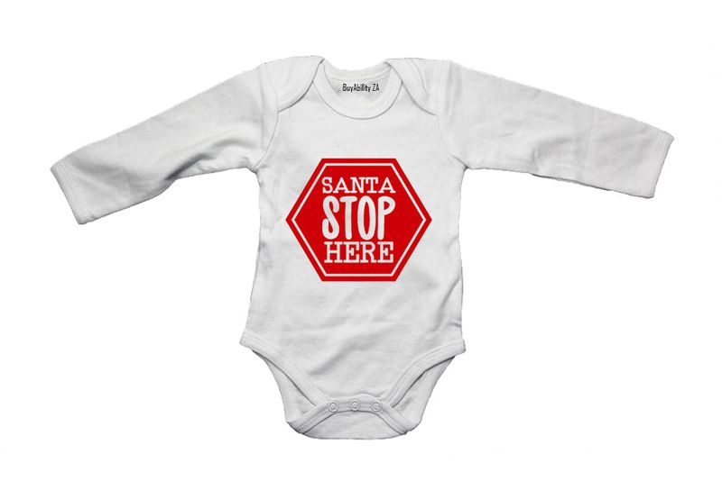 Please Stop Here Santa - Christmas - Long Sleeve - Baby Grow