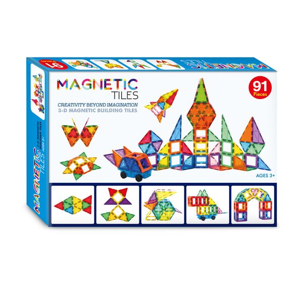 Magtech Magnetic Tiles - Kids Building Construction Game Set - 91 Pieces