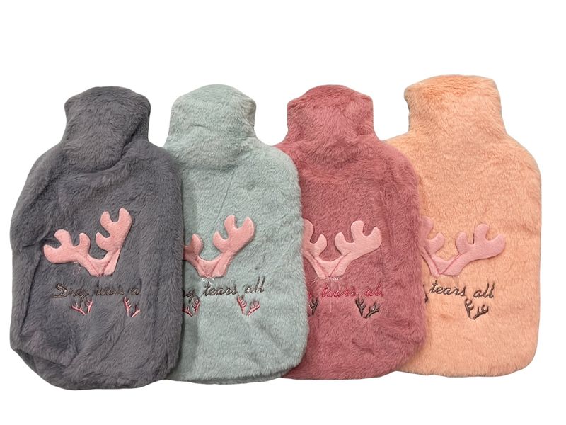 4 Pieces 2L Hot Water Bottle With Antlers Cover
