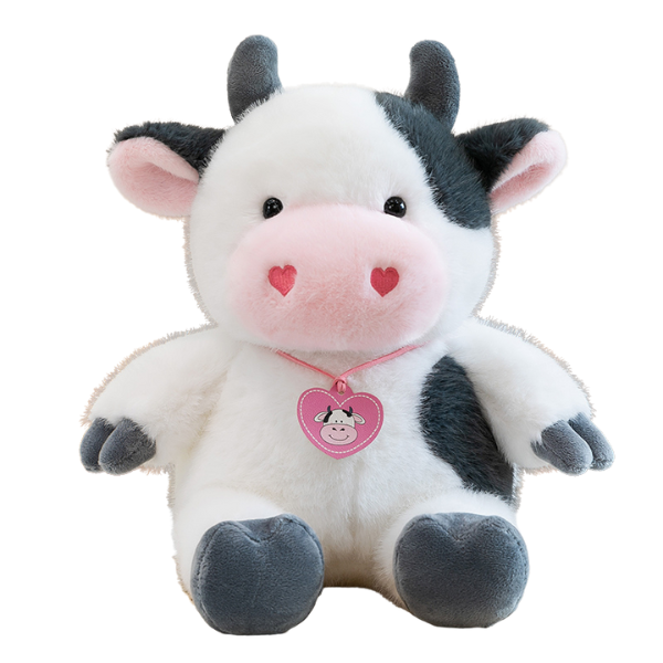Soft Plush Cow with Hearts - Super Soft - L25cm - Black, White &amp; Pink