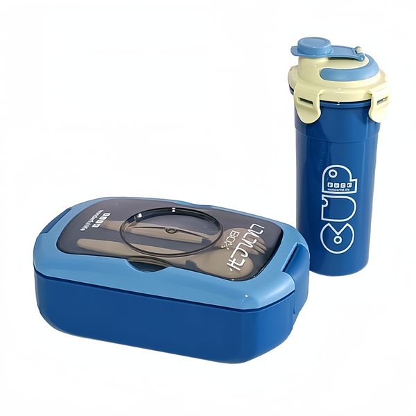 Portable Rectangular Divided Storage Lunch Box With Spoon &amp; Fork - 1100ml