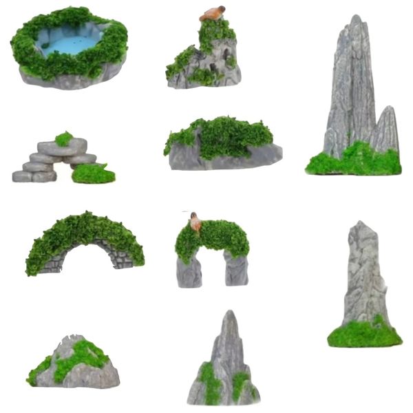 Pet 10Pcs Mini Resin Mountain And Bridge Model Landscape Ornaments