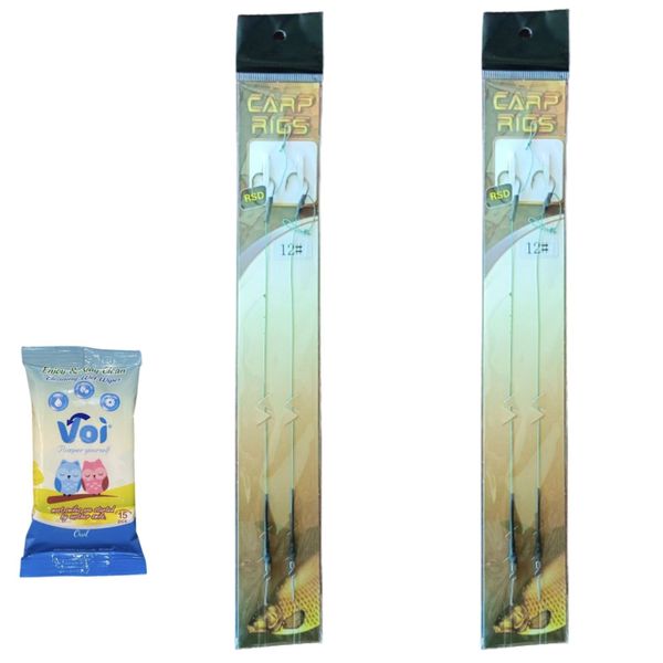 Specimen Carp Boilie Hook Rig - Pack of 4 With Fishing Wipes