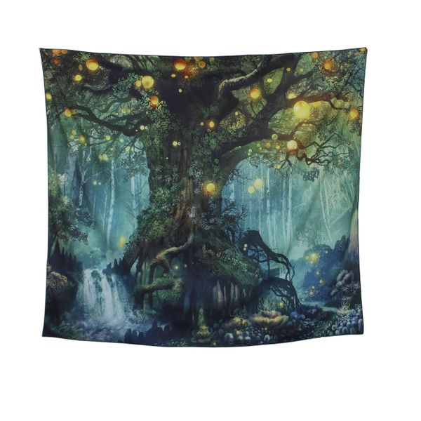 Forest Tapestry, Burning Sun with Stars Psychedelic Popular Mystic130x150cm