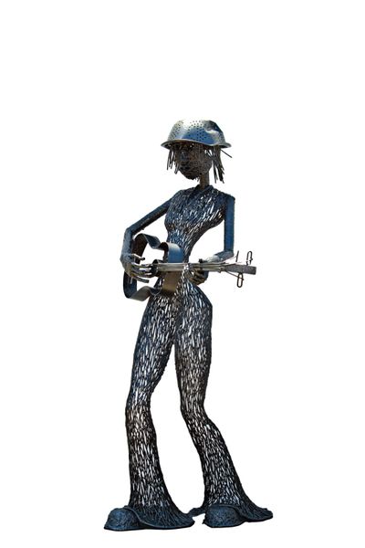 Strumming a Soulful Tune - A Whimsical Metal Musician