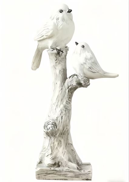 Elegant Birds on Branch Sculpture - Rustic Resin Home Decor for Living Room