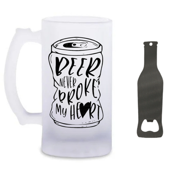 Beer Never Beer Glass and Bottle Opener