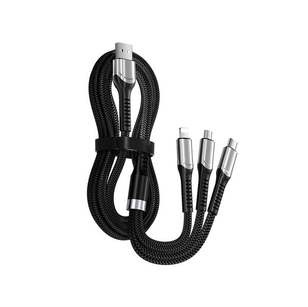 3 in 1 200W USB Braided Nylon Universal Multiple Ports Charging Cable