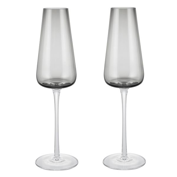 Blomus Champagne Glasses: BELO Handmade Grey/Black Smoke Flutes - Set of 2
