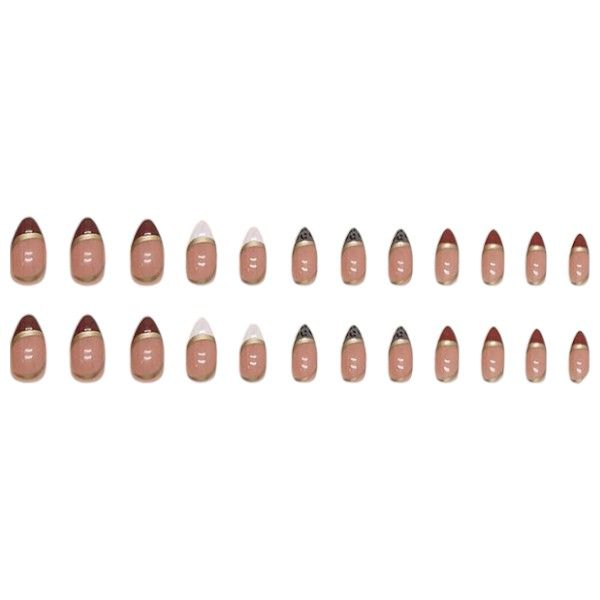 24 Piece - Almond Shaped Cheetah Print French Tip Nails - Multicolor