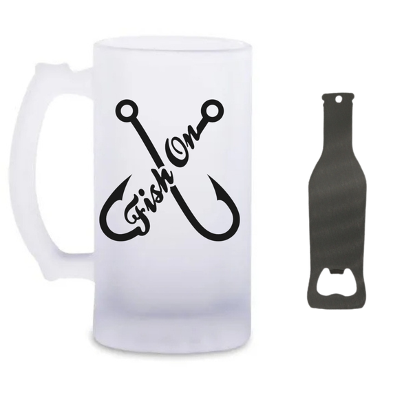 Fishing Beer Glass and Bottle Opener