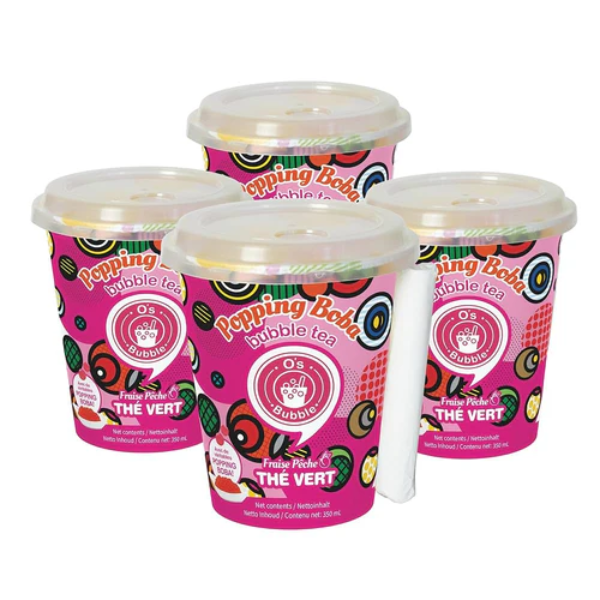 Os BUBBLE Popping Boba - Strawberry Peach Green Tea 350ml 4 Pack