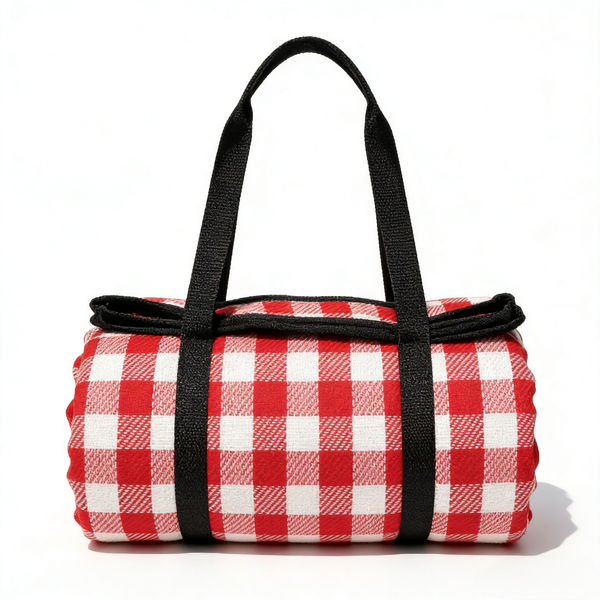 Waterproof Red Check Picnic Blanket Foldable with Carry Strap (200x200cm