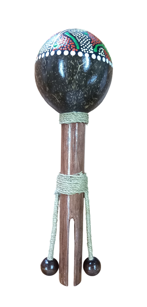 Coconut Shaker with Knocker Beads Handcrafted - Gecko Dots