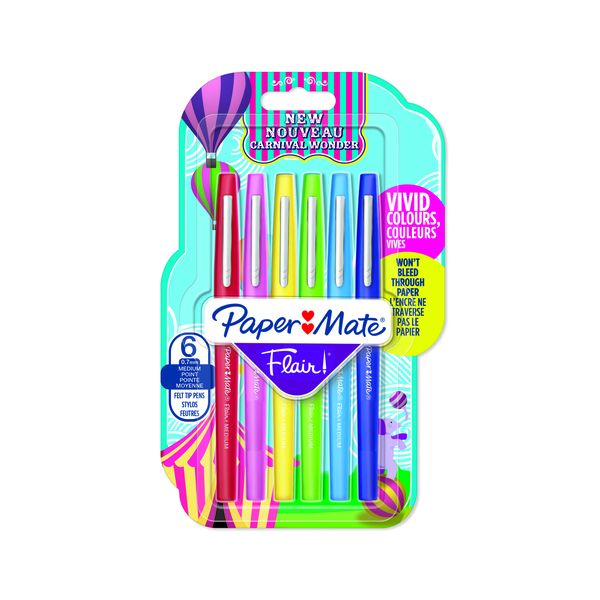 PAPER MATE Flair Carnival Medium 0.7mm 6 Assorted Markers