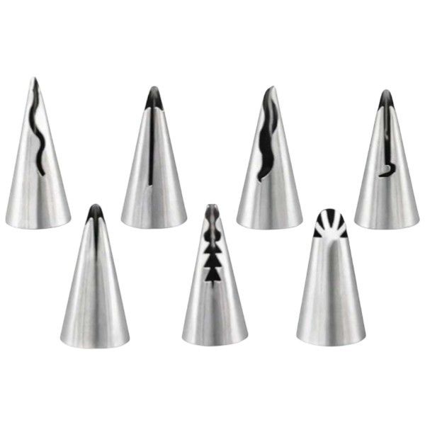 7 Piece - Stainless Steel Ruffle Design Decorating Piping Tips - Silver