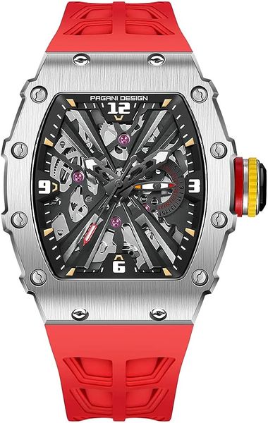 Pagani Design 1738 Tonneau Men's Quartz VH65 Skeleton Dial Watch Red