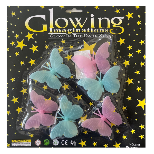 Fluorescent Glow in the Dark Butterflies - Pink &amp; Blue - Pack of 2