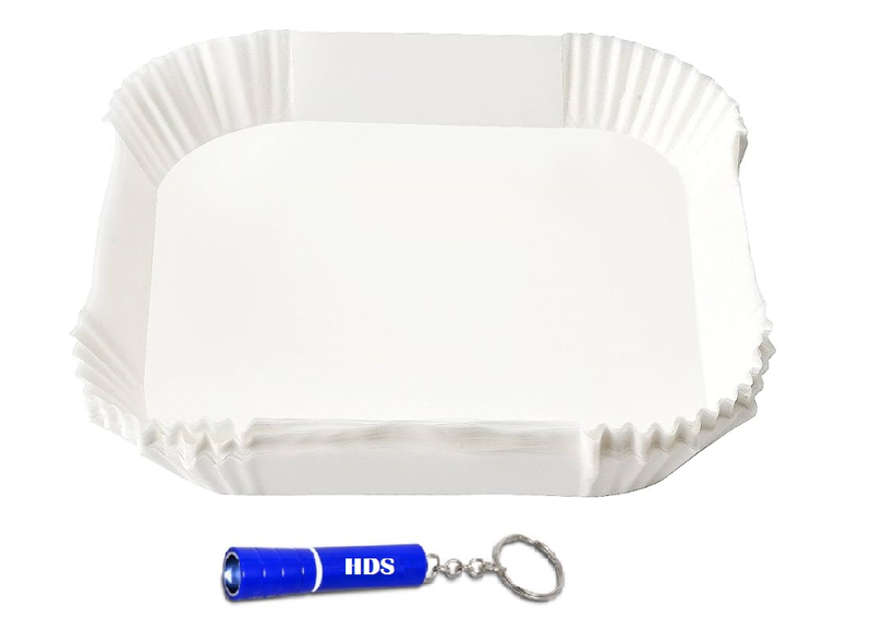 100 Rectangle Air Fryer Paper 200mm x 45mm - White with HDS Branded Torch