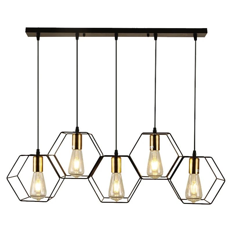 5-Light Indoor Matte Black and Satin Gold Finish Pendant Lamp | Shop ...