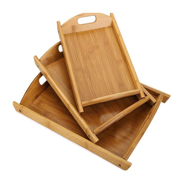 Set of 3 Rectangle Bamboo Serving Tray with Handles