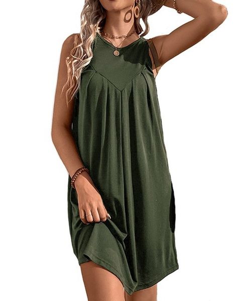 Women Summer Sleeveless Mini Dress Ruggle Casual Loose Flowy Beach Sundress