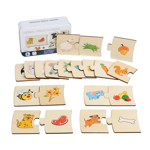 Wooded Animal Food Matching Puzzle Toy Set - Multicolor