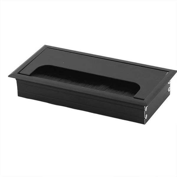 Aluminum Alloy Desk Grommet Cable Hole Cover with Brush, 2 Pcs, Black
