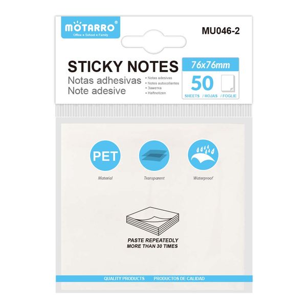 MOTARRO 50 Sheets Transparent PET Waterproof Sticky Note Pads