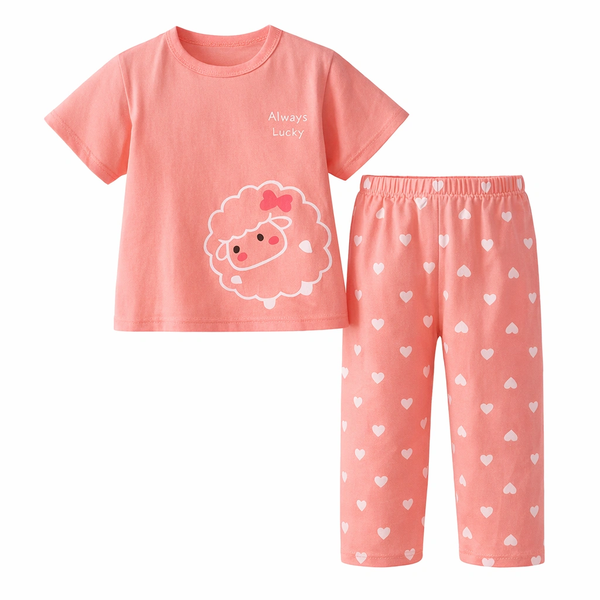 Kids Heart-Themed Pajama Set - Pink