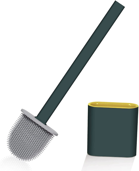 Wall Mountable Silicon Bristles Toilet Brush and Holder - Black