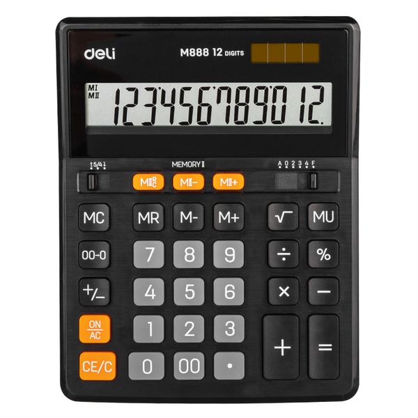 Deli Large 12-Digit Plastic Desktop Calculator Dual Memory Dual Power