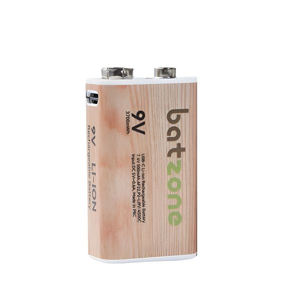 Batzone Type C Li-ion Rechargeable 7.4Volt 500mAh 3700mWh 9V Battery 1 Unit