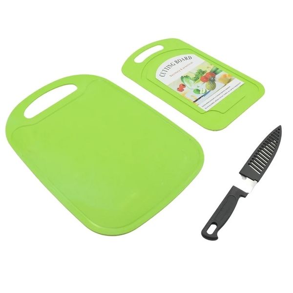 Premium Plastic 2Piece Cutting Board Plus 1 Knife Set