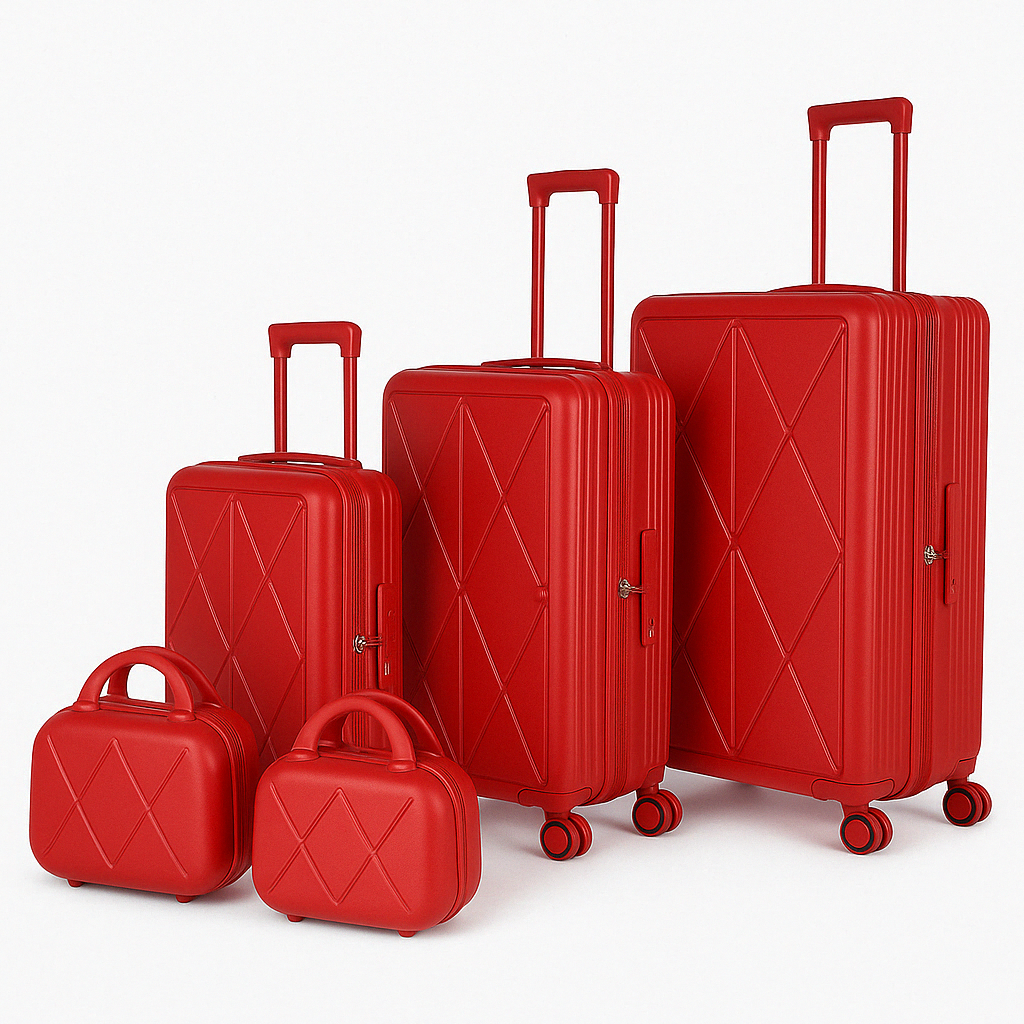 5-Piece Red Hardshell Luggage Set, TSA Locks, Vanity Cases