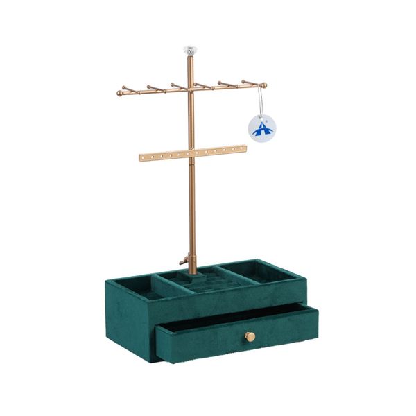 Alanes 2-Tier Earring Tower Jewelry Stand Holder with Storage Drawer-Green